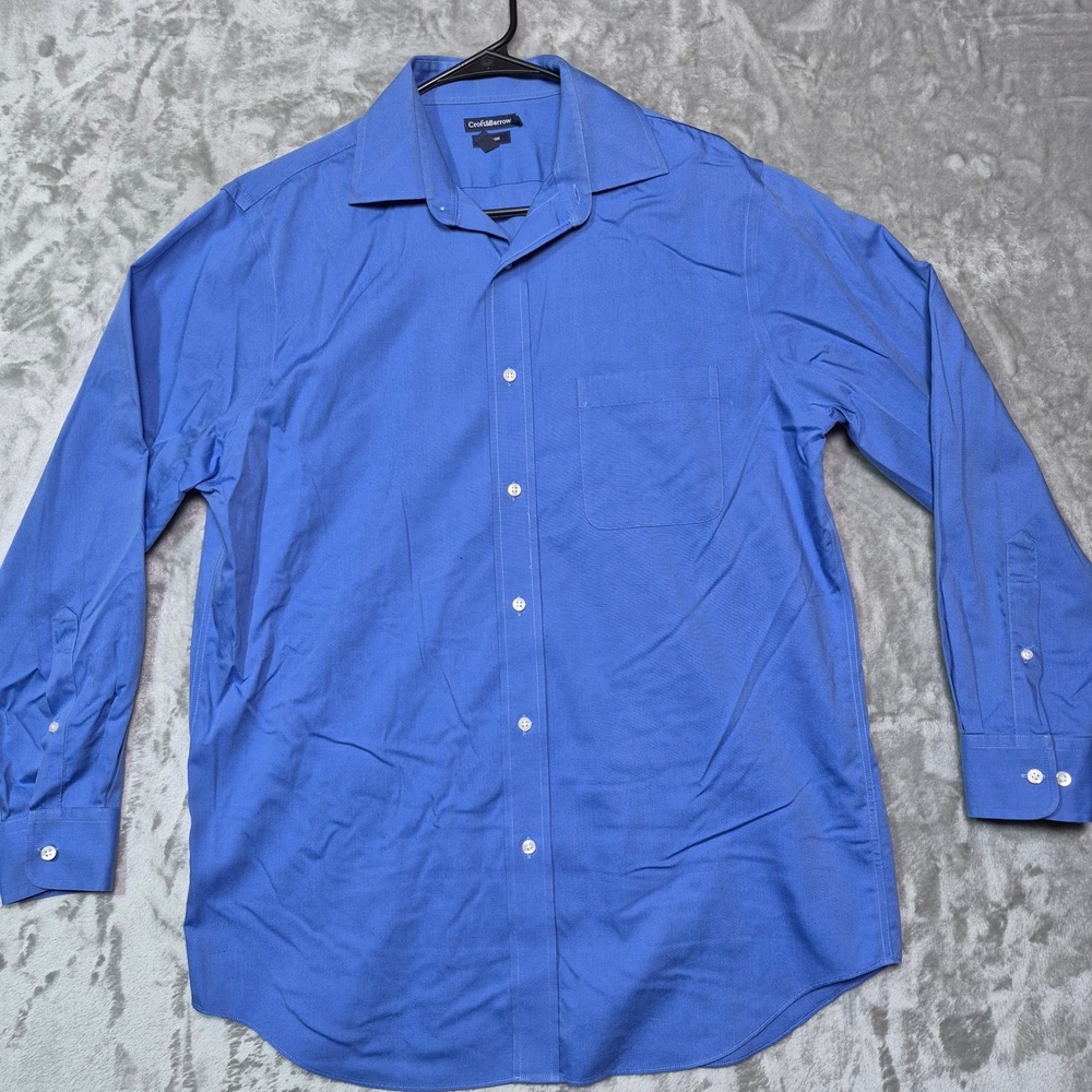 Croft & Barrow Mens Blue No Iron Cotton Dress Shirt Classic Fit 16 32/33